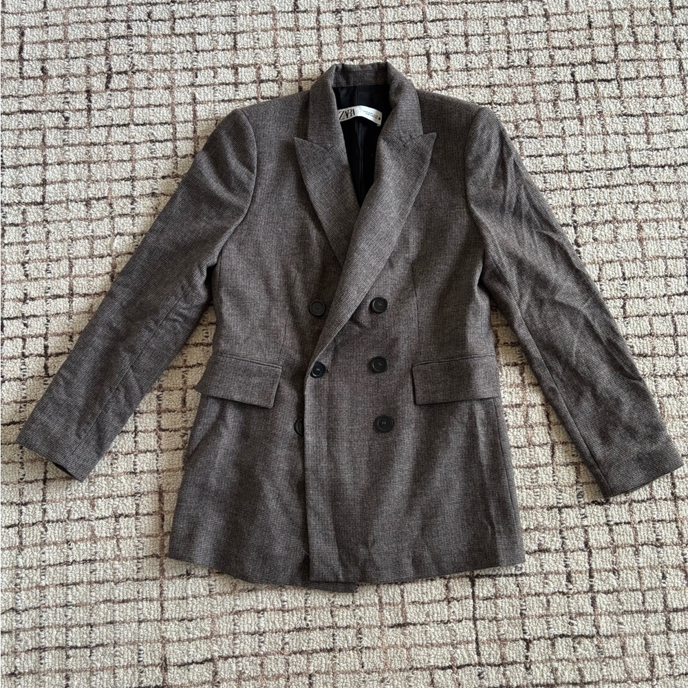 Zara Women’s Chocolate Brown Pant Suit with Double Breasted Blazer